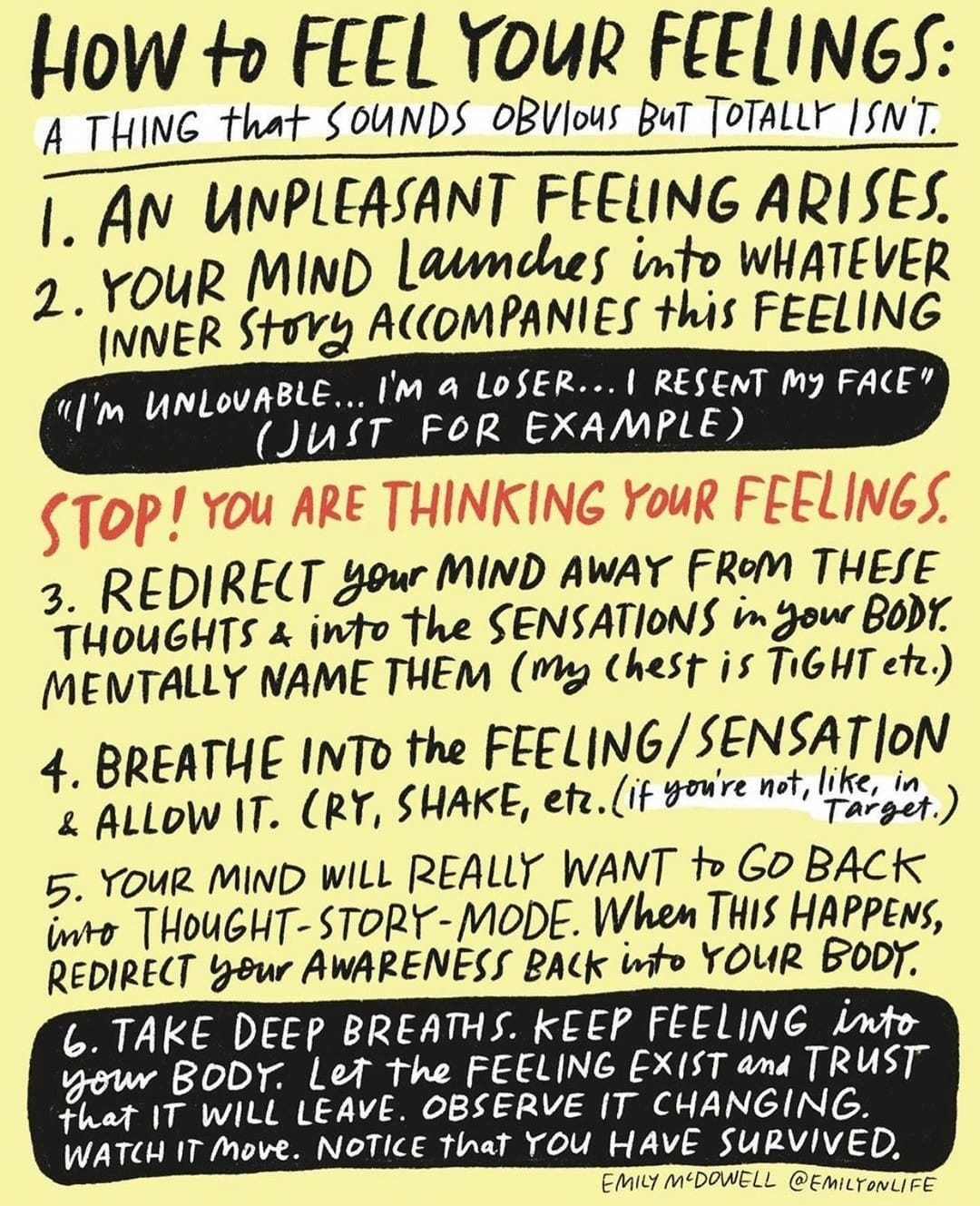 How to feel your feelings, a hand-lettered guide by Emily McDowell